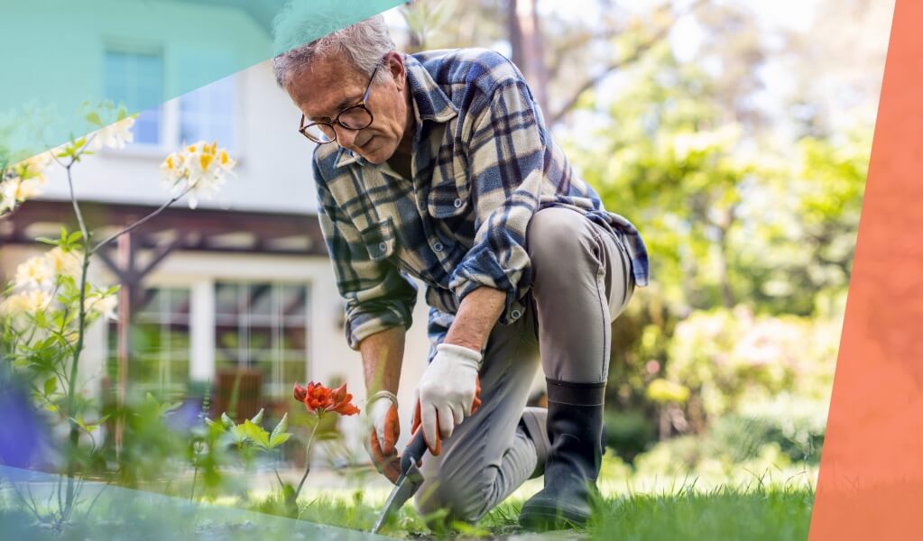 man gardening on bended knee